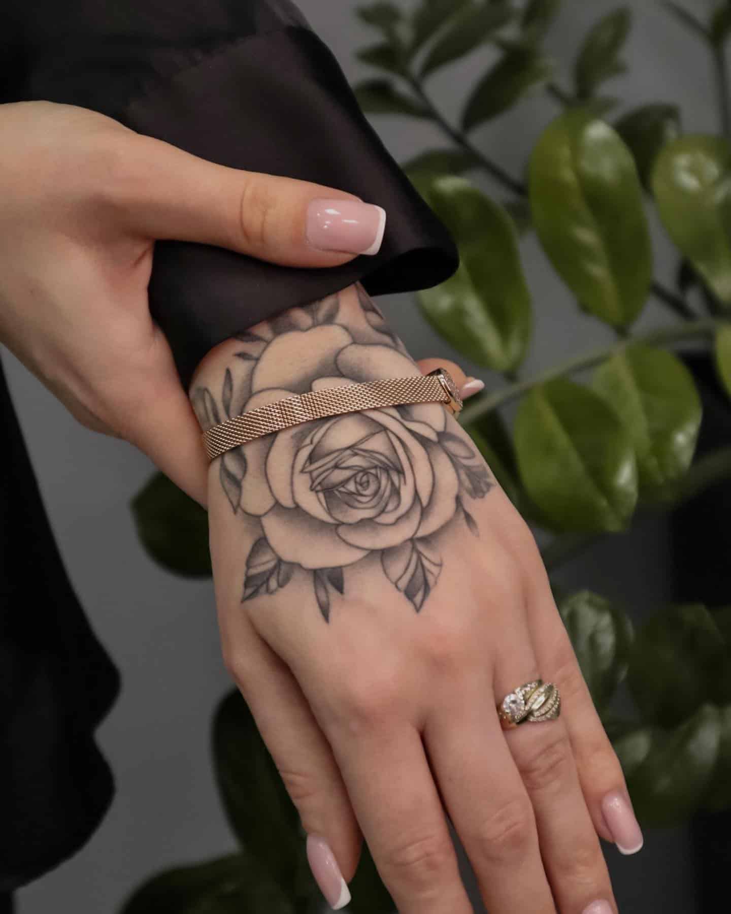 Rose hand tattoo design  Hand tattoos for girls Rose hand tattoo Hand  tattoos