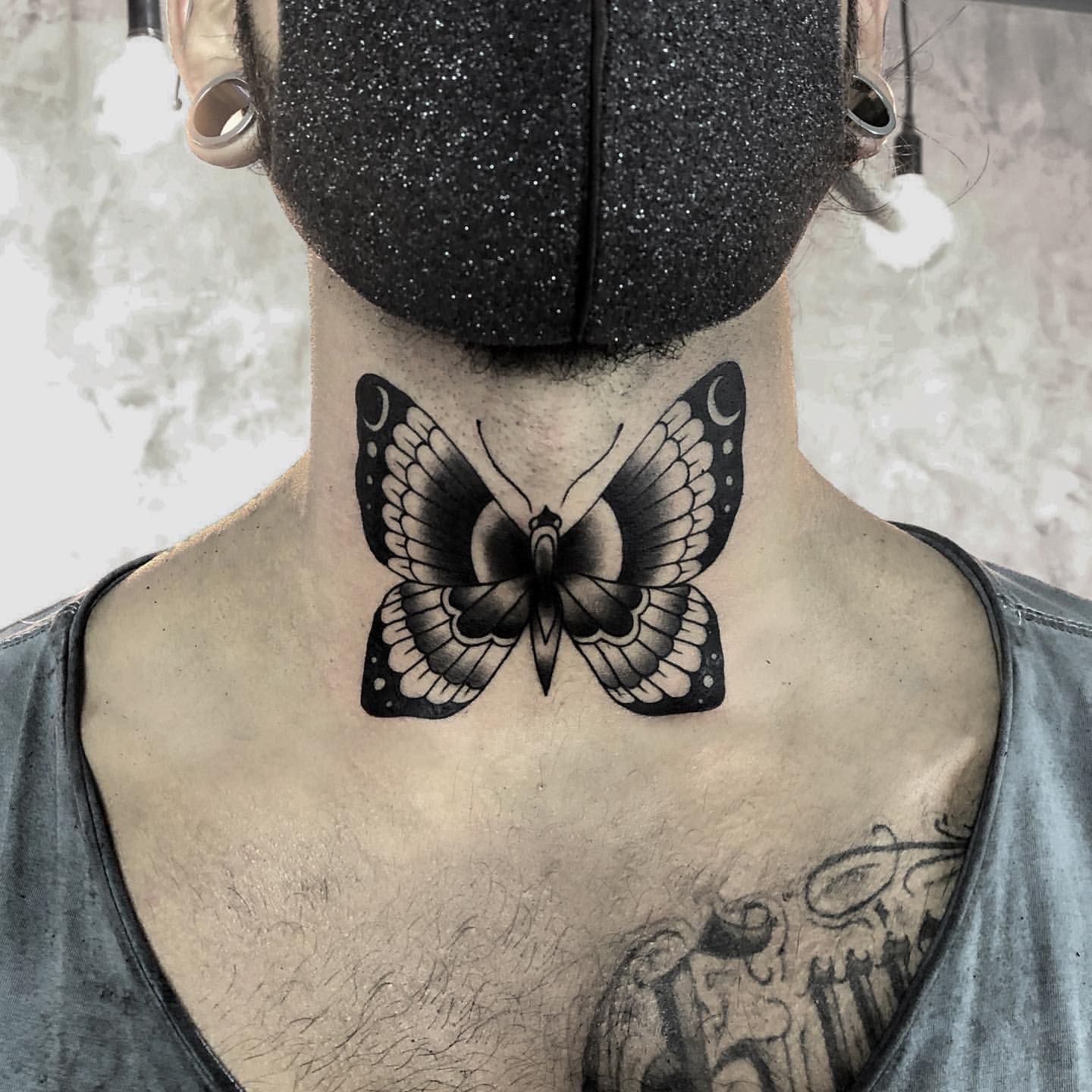 Butterfly Neck Tattoo Ideas 13