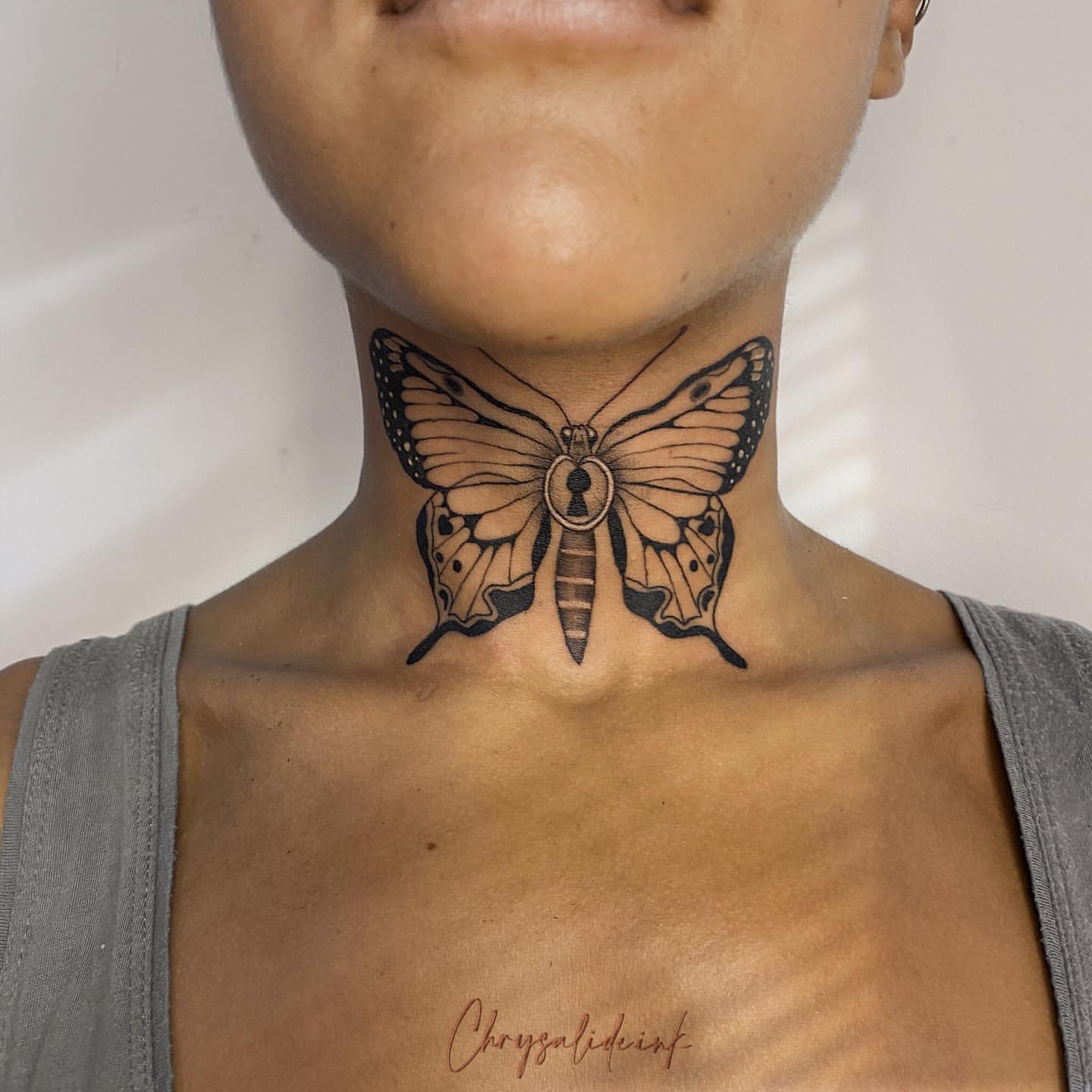 Butterfly Neck Tattoo Ideas 15