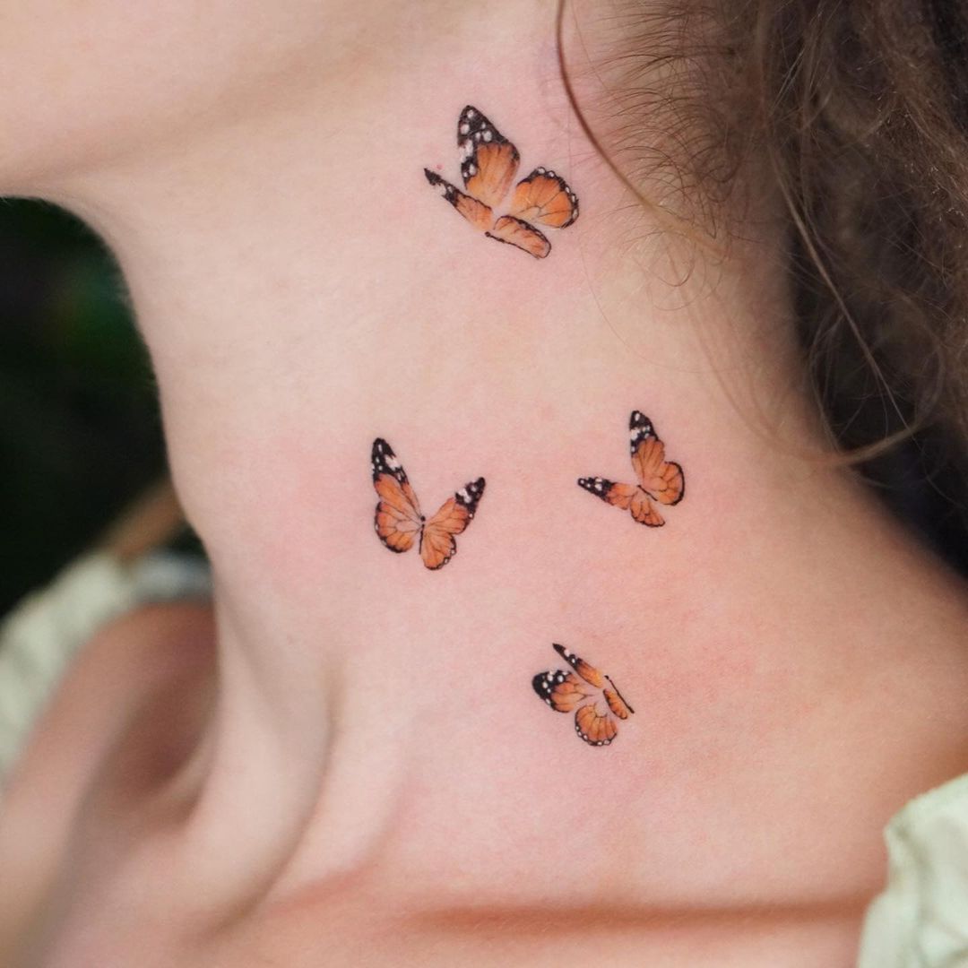 Butterfly Neck Tattoo Ideas 21