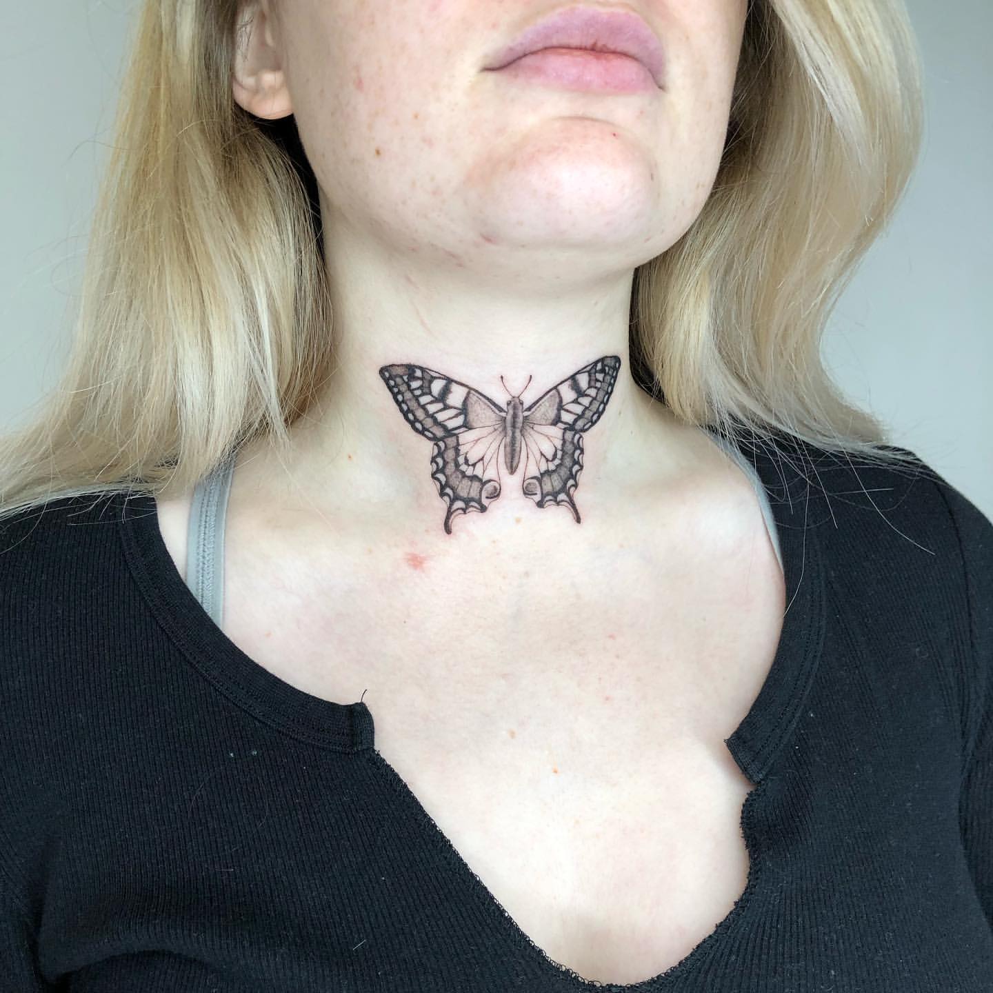 Butterfly Neck Tattoo Ideas 22