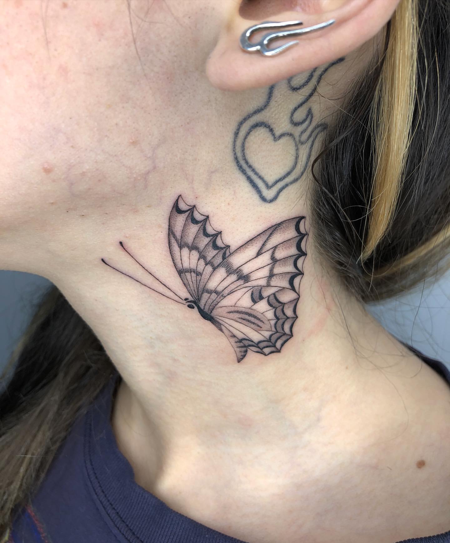 Butterfly Neck Tattoo Ideas 8