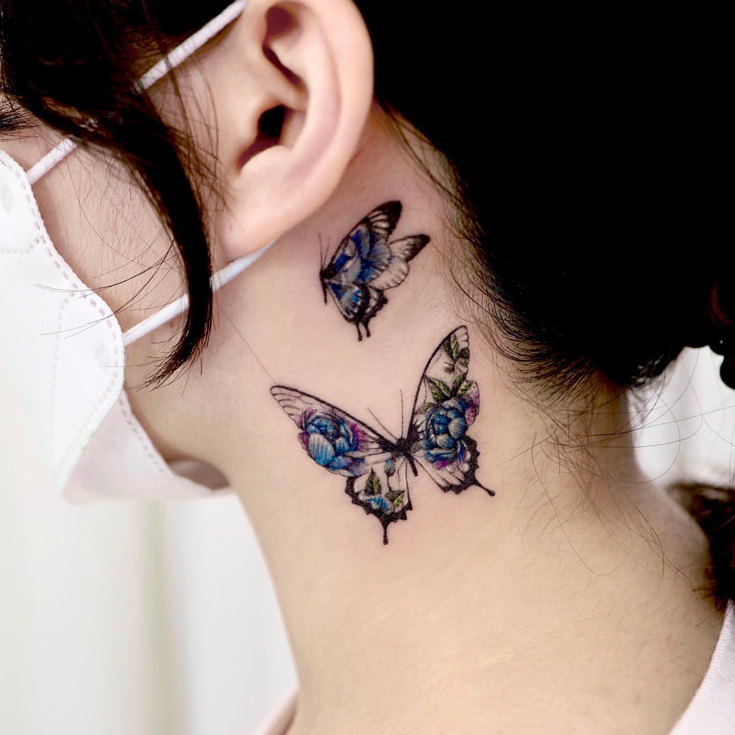 Butterfly Neck Tattoo Ideas 25
