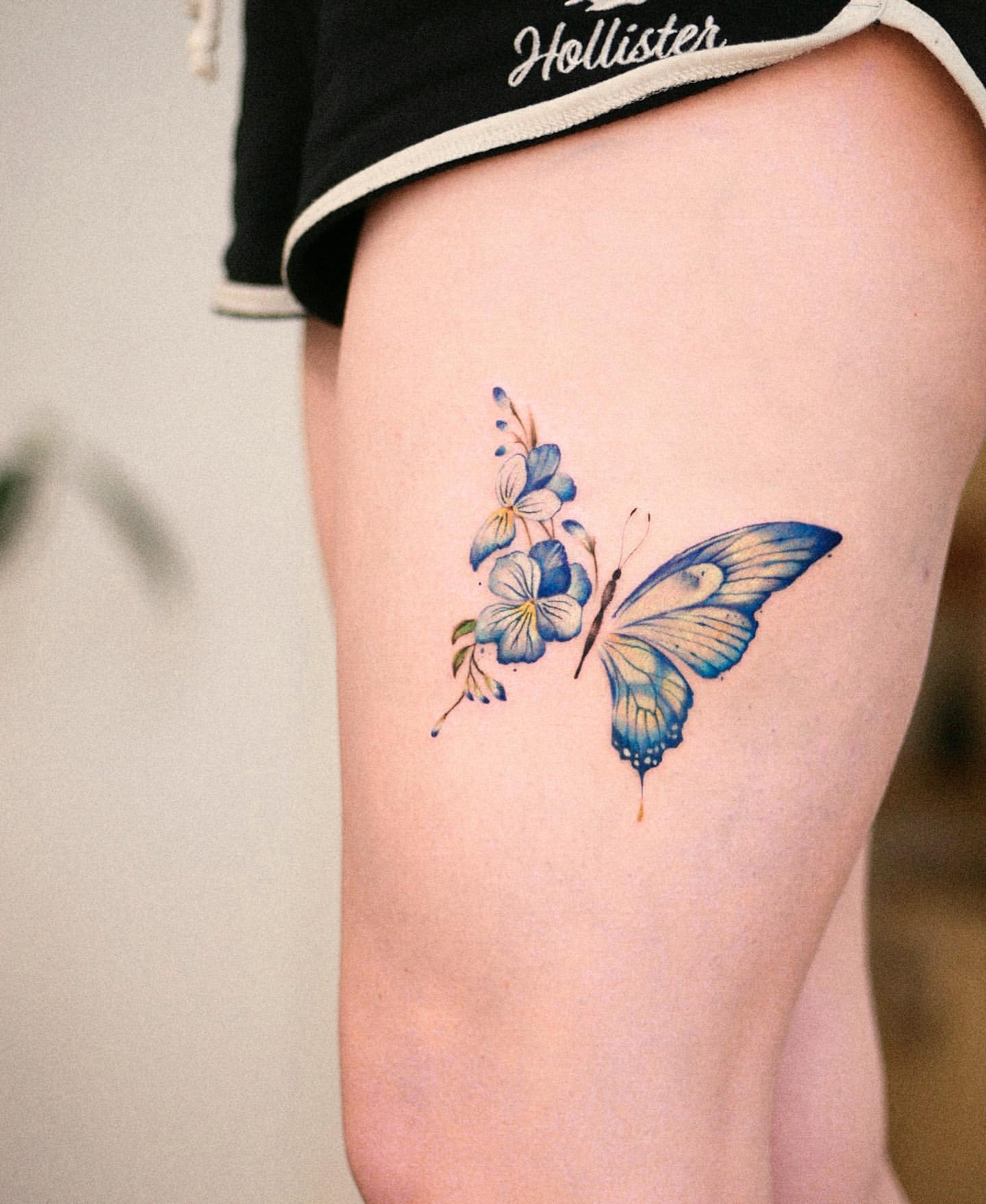 Blue Butterfly Tattoo Ideas 24
